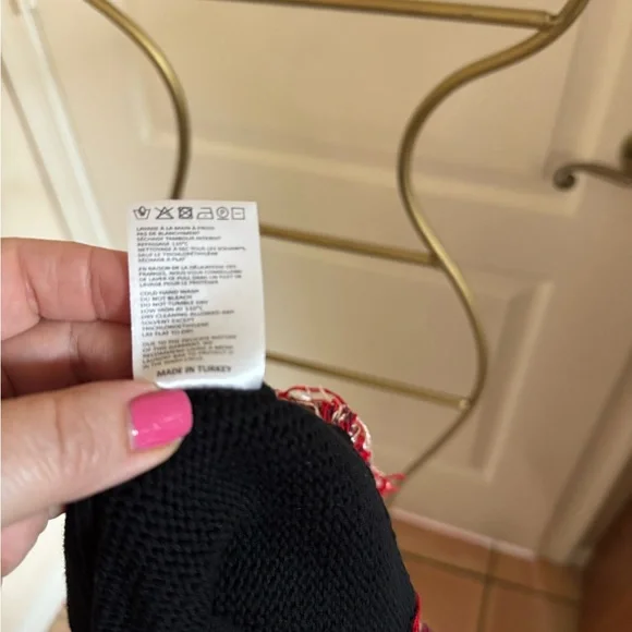 Carven V Neck Black V Neck Top with Multicolor Fringe - Picture 5 of 6